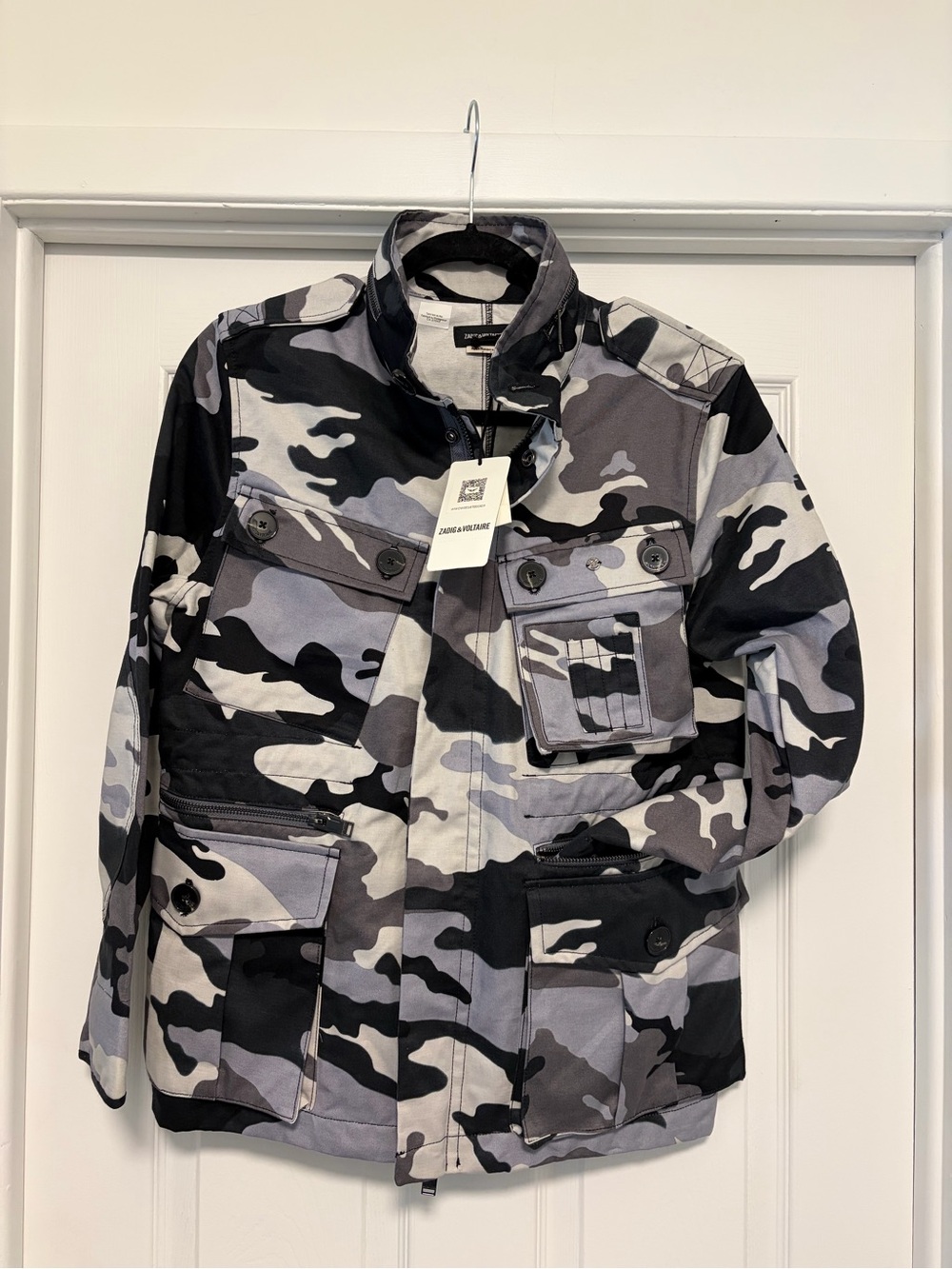 Zadig & Voltaire Men's Gray Black White Camouflage Field Jacket